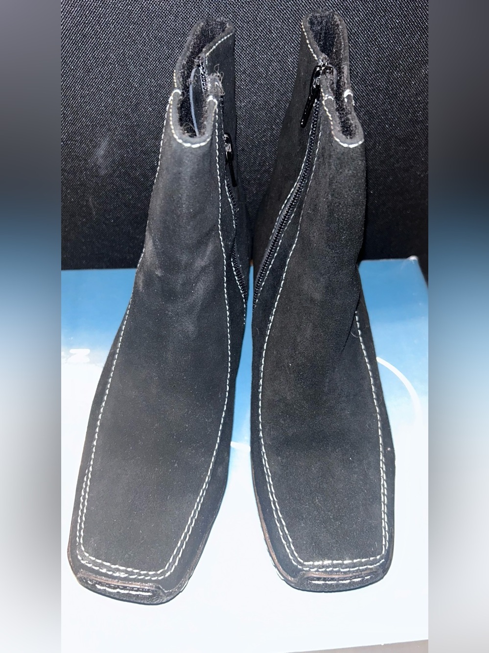 Nine West Black Suede Ankle Boots with White Topstitching